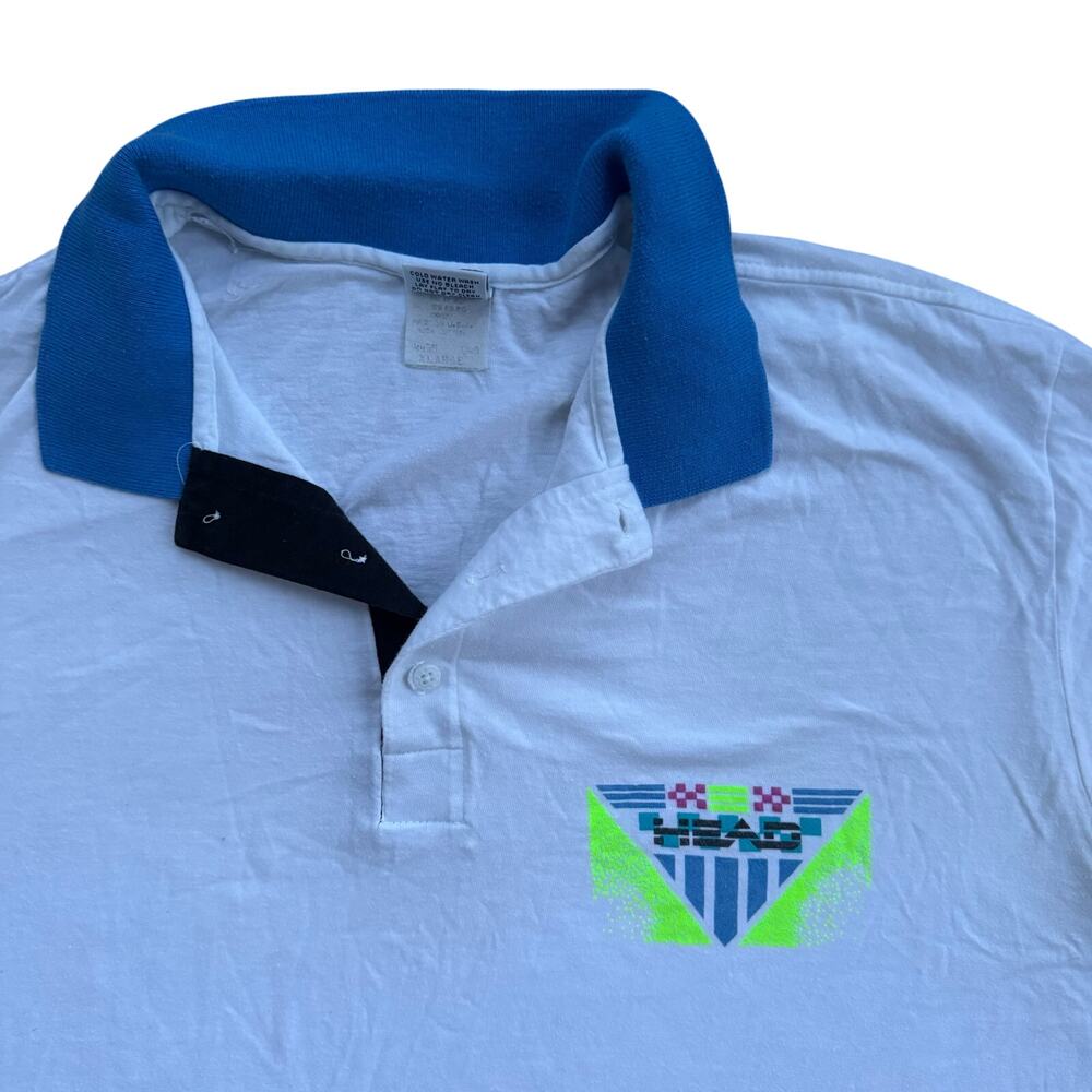 Vtg 1990s Head Sportswear White Neon Colorblock Polo XL